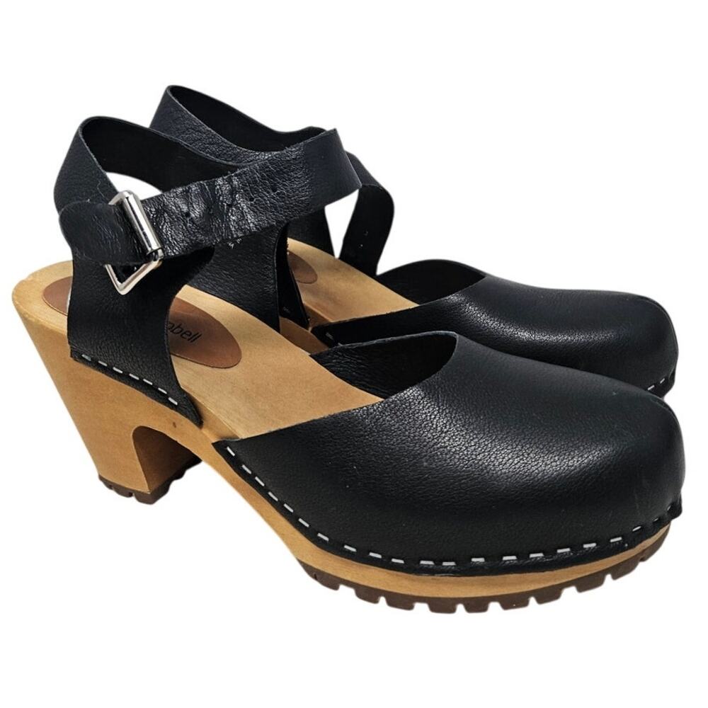 Jeffrey Campbell Kesey 9.5 Black Leather Wooden Clog Chunky Whimsygoth Boho - Picture 1 of 6